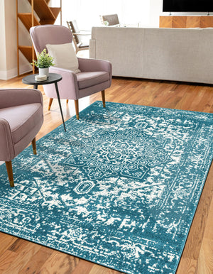 Turquoise 10' x 13' 1 Richmond Rectangle Area Rug Vintage Distressed Look Traditional Design Carpet for Unique Home Interior Design for Sale at Rug Engine