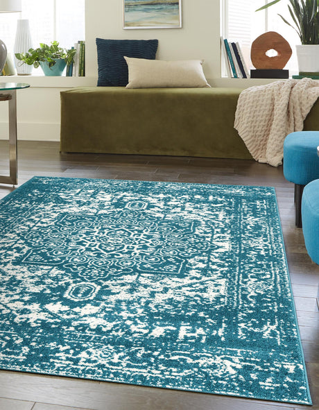 Turquoise 10' x 13' 1 Richmond Rectangle Area Rug Vintage Distressed Look Traditional Design Carpet for Unique Home Interior Design for Sale at Rug Engine