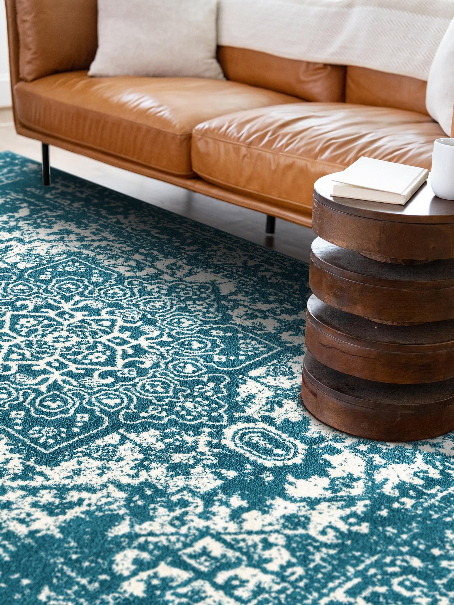 Turquoise 10' x 13' 1 Richmond Rectangle Area Rug Vintage Distressed Look Traditional Design Carpet for Unique Home Interior Design for Sale at Rug Engine
