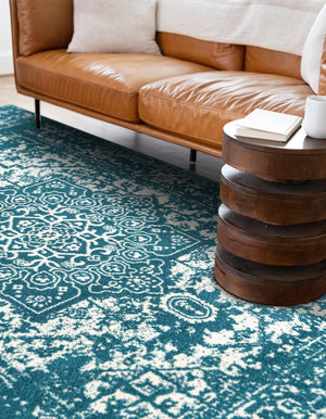 Turquoise 10' x 13' 1 Richmond Rectangle Area Rug Vintage Distressed Look Traditional Design Carpet for Unique Home Interior Design for Sale at Rug Engine