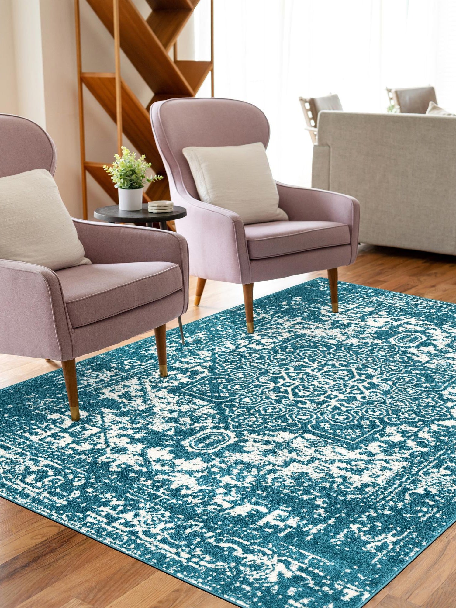 Turquoise 10' x 13' 1 Richmond Rectangle Area Rug Vintage Distressed Look Traditional Design Carpet for Unique Home Interior Design for Sale at Rug Engine