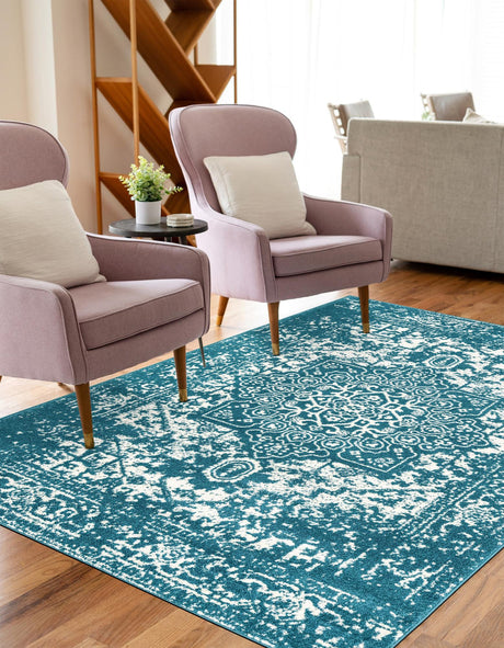 Turquoise 10' x 13' 1 Richmond Rectangle Area Rug Vintage Distressed Look Traditional Design Carpet for Unique Home Interior Design for Sale at Rug Engine