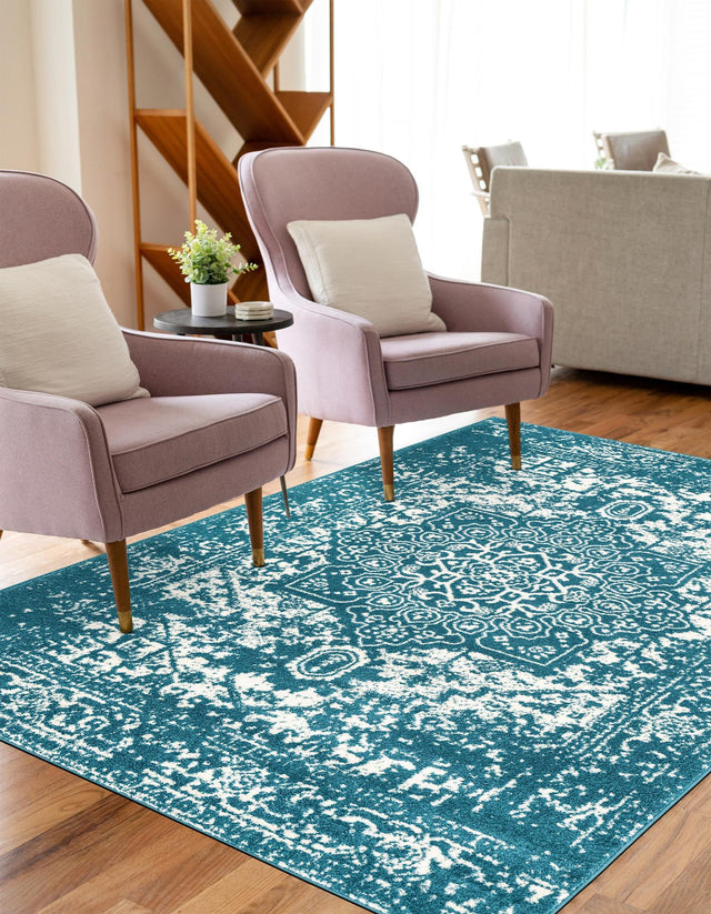 Turquoise 10' x 13' 1 Richmond Rectangle Area Rug Vintage Distressed Look Traditional Design Carpet for Unique Home Interior Design for Sale at Rug Engine