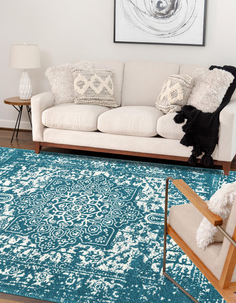 Turquoise 10' x 13' 1 Richmond Rectangle Area Rug Vintage Distressed Look Traditional Design Carpet for Unique Home Interior Design for Sale at Rug Engine