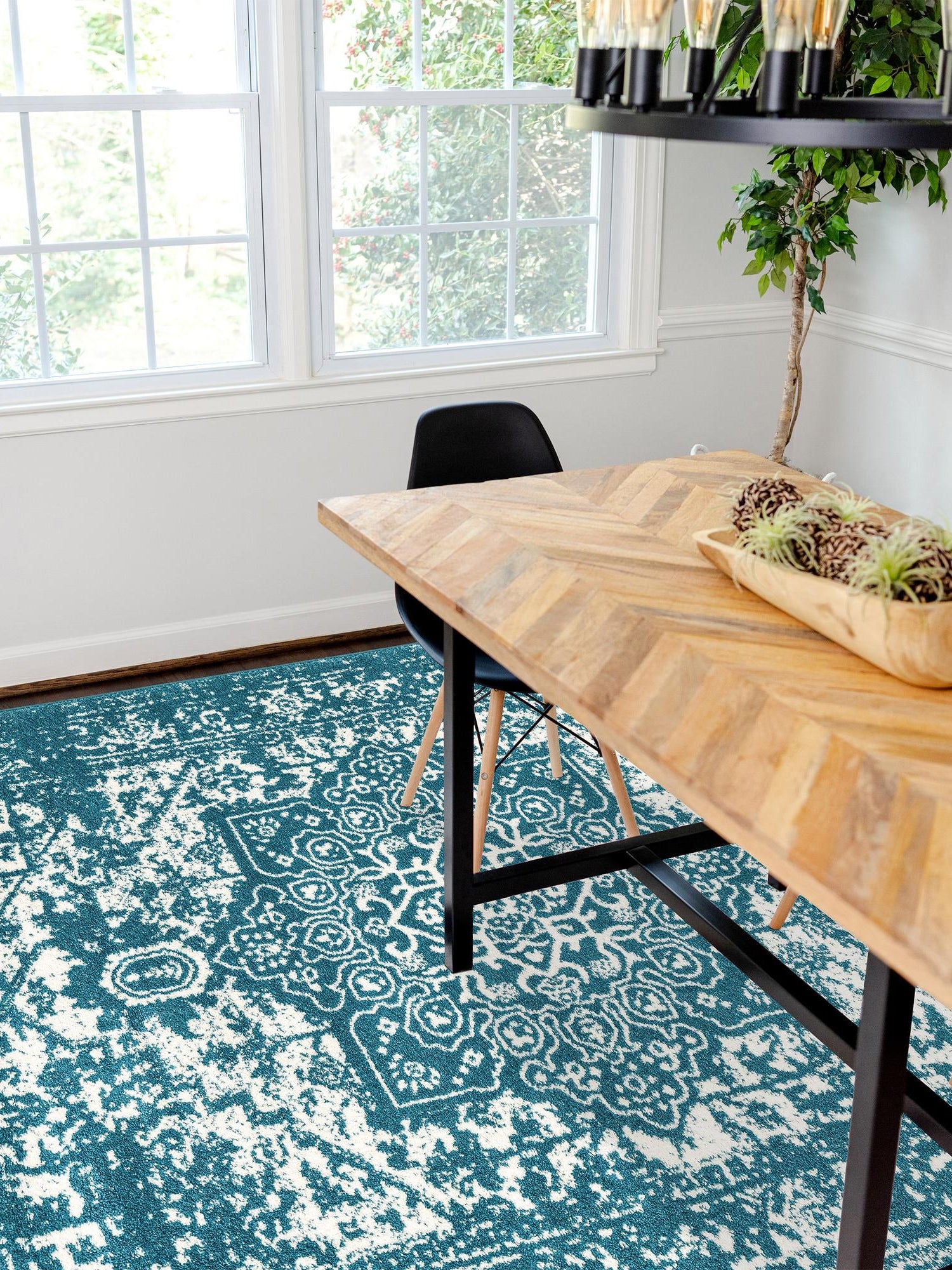 Turquoise 10' x 13' 1 Richmond Rectangle Area Rug Vintage Distressed Look Traditional Design Carpet for Unique Home Interior Design for Sale at Rug Engine