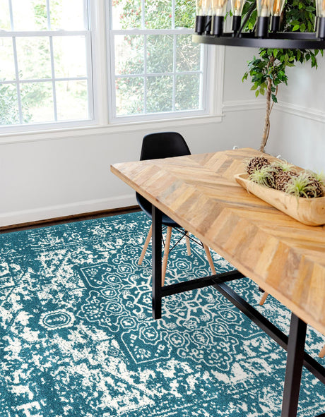 Turquoise 10' x 13' 1 Richmond Rectangle Area Rug Vintage Distressed Look Traditional Design Carpet for Unique Home Interior Design for Sale at Rug Engine
