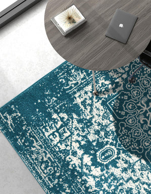 Turquoise 10' x 13' 1 Richmond Rectangle Area Rug Vintage Distressed Look Traditional Design Carpet for Unique Home Interior Design for Sale at Rug Engine