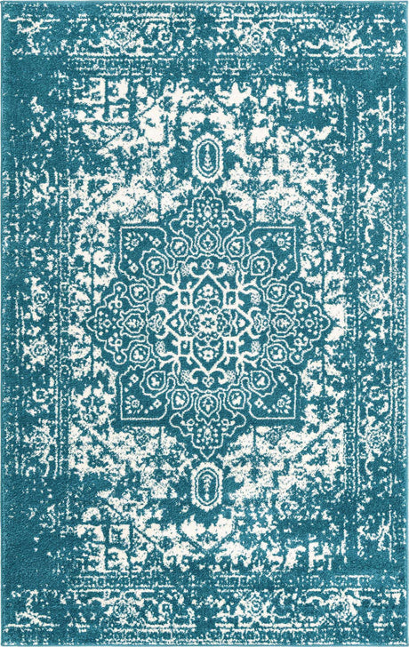 Turquoise 5' 3 x 8' Richmond Rectangle Area Rug Vintage Distressed Look Traditional Design Carpet for Unique Home Interior Design for Sale at Rug Engine