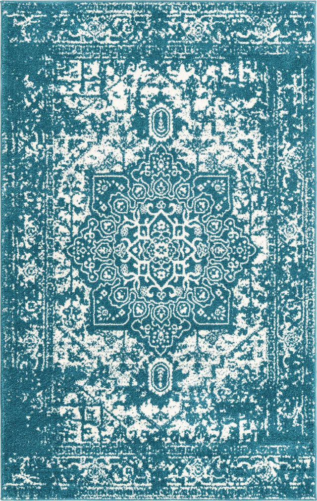 Turquoise 5' 3 x 8' Richmond Rectangle Area Rug Vintage Distressed Look Traditional Design Carpet for Unique Home Interior Design for Sale at Rug Engine