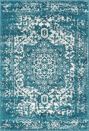Turquoise 4' 1 x 6' 1 Richmond Rectangle Area Rug Vintage Distressed Look Traditional Design Carpet for Unique Home Interior Design for Sale at Rug Engine