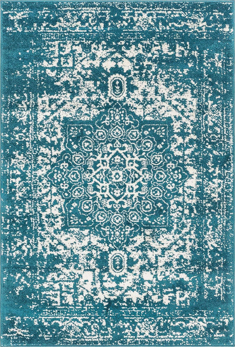 Turquoise 4' 1 x 6' 1 Richmond Rectangle Area Rug Vintage Distressed Look Traditional Design Carpet for Unique Home Interior Design for Sale at Rug Engine