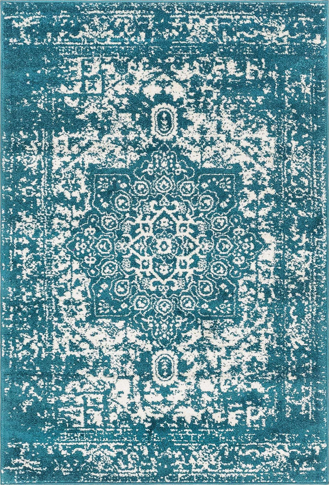 Turquoise 4' 1 x 6' 1 Richmond Rectangle Area Rug Vintage Distressed Look Traditional Design Carpet for Unique Home Interior Design for Sale at Rug Engine
