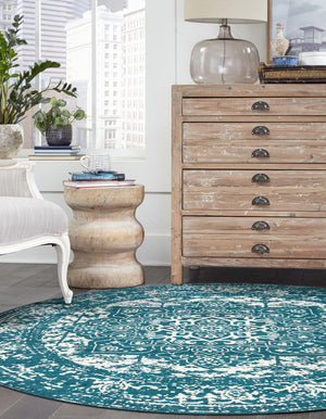 Turquoise 5' 3 x 5' 3 Richmond Round Area Rug Vintage Distressed Look Traditional Design Carpet for Unique Home Interior Design for Sale at Rug Engine