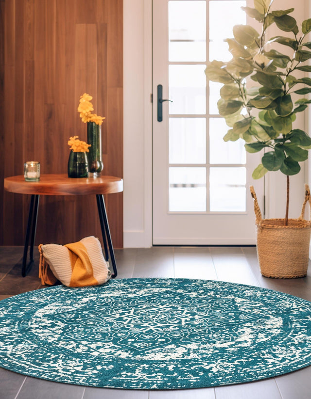 Turquoise 3' 1 x 3' 1 Richmond Round Area Rug Vintage Distressed Look Traditional Design Carpet for Unique Home Interior Design for Sale at Rug Engine
