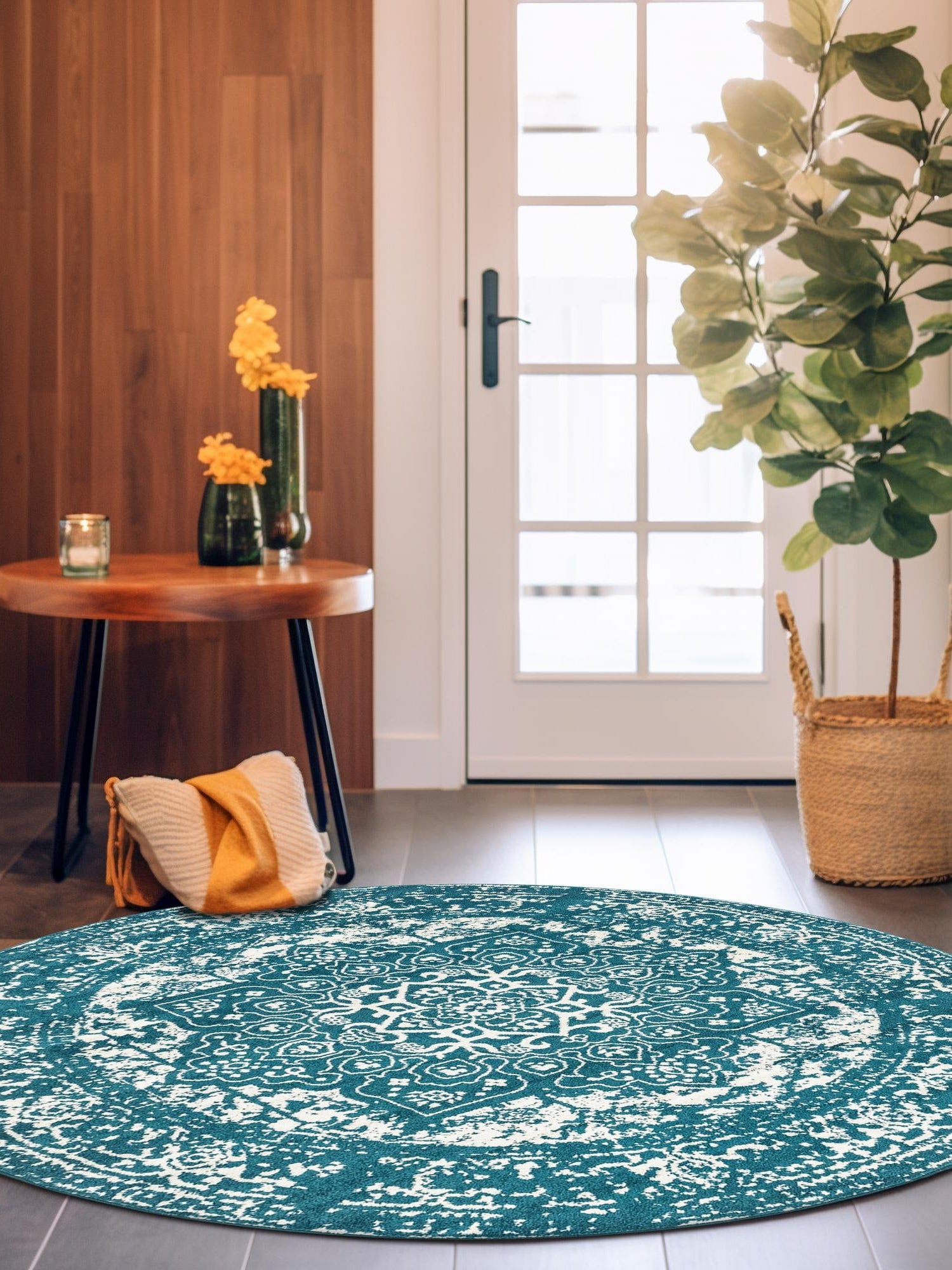 Turquoise 5' 3 x 5' 3 Richmond Round Area Rug Vintage Distressed Look Traditional Design Carpet for Unique Home Interior Design for Sale at Rug Engine