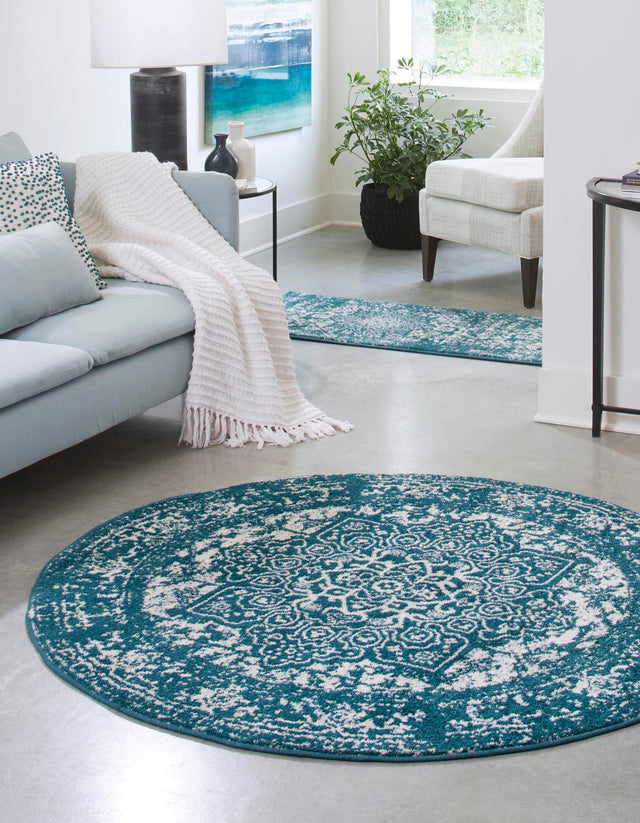 Turquoise 3' 1 x 3' 1 Richmond Round Area Rug Vintage Distressed Look Traditional Design Carpet for Unique Home Interior Design for Sale at Rug Engine