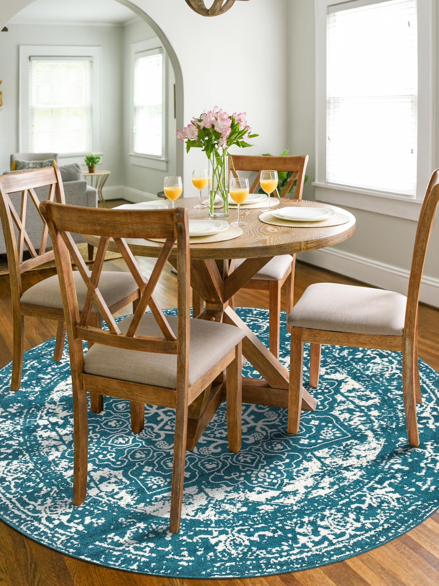 Turquoise 5' 3 x 5' 3 Richmond Round Area Rug Vintage Distressed Look Traditional Design Carpet for Unique Home Interior Design for Sale at Rug Engine