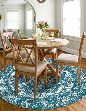 Turquoise 7' 10 x 7' 10 Richmond Round Area Rug Vintage Distressed Look Traditional Design Carpet for Unique Home Interior Design for Sale at Rug Engine