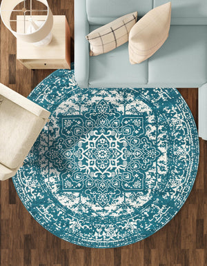 Turquoise 3' 1 x 3' 1 Richmond Round Area Rug Vintage Distressed Look Traditional Design Carpet for Unique Home Interior Design for Sale at Rug Engine