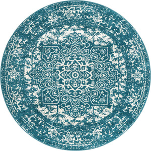 Turquoise 5' 3 x 5' 3 Richmond Round Area Rug Vintage Distressed Look Traditional Design Carpet for Unique Home Interior Design for Sale at Rug Engine