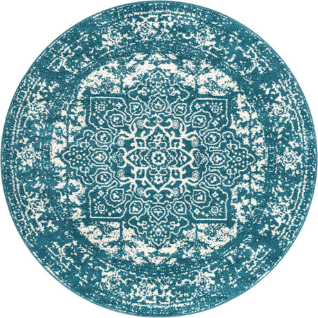 Turquoise 5' 3 x 5' 3 Richmond Round Area Rug Vintage Distressed Look Traditional Design Carpet for Unique Home Interior Design for Sale at Rug Engine