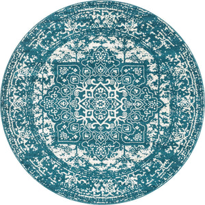 Turquoise 7' 10 x 7' 10 Richmond Round Area Rug Vintage Distressed Look Traditional Design Carpet for Unique Home Interior Design for Sale at Rug Engine