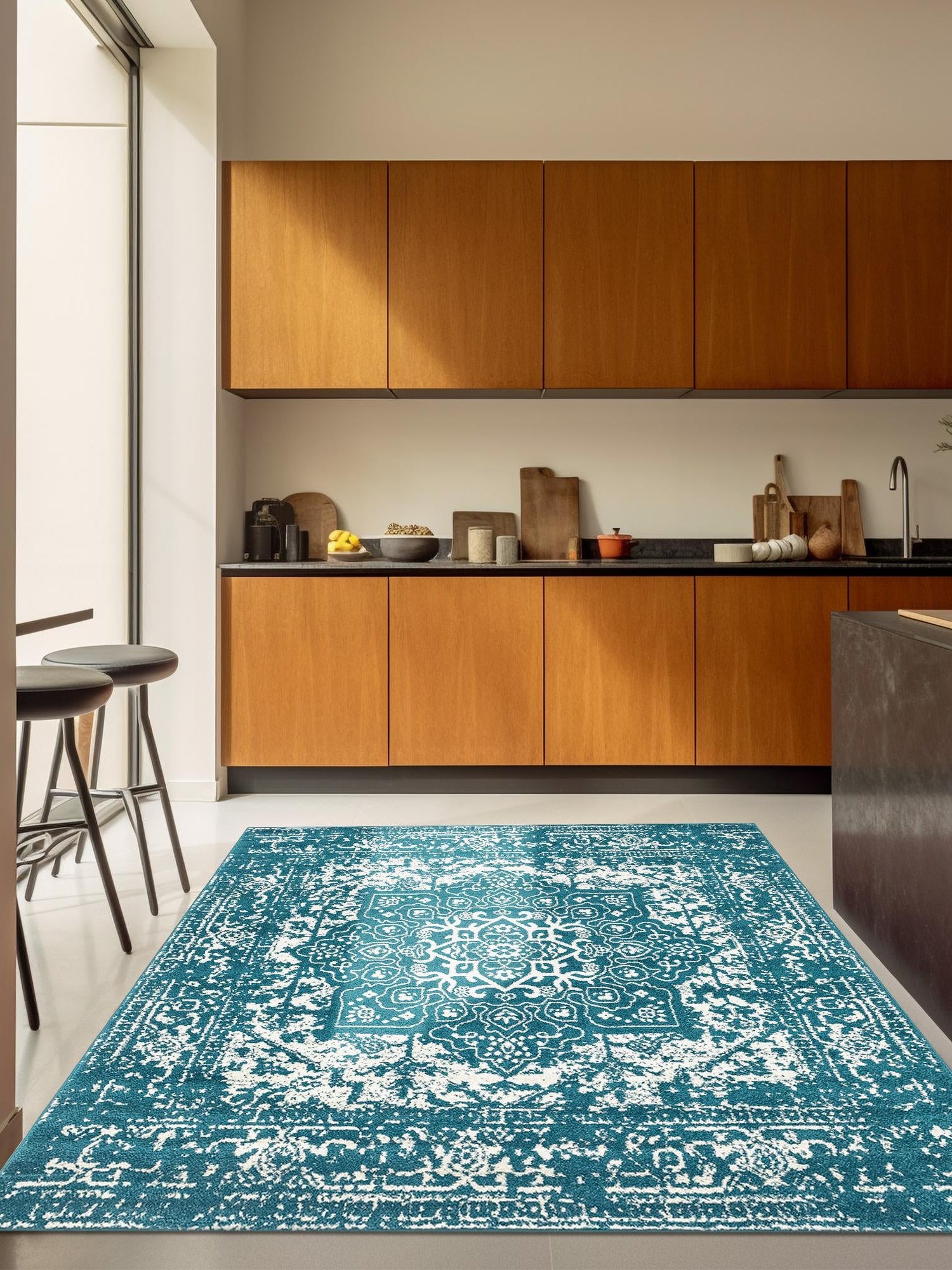 Turquoise 4' 1 x 4' 1 Richmond Square Area Rug Vintage Distressed Look Traditional Design Carpet for Unique Home Interior Design for Sale at Rug Engine