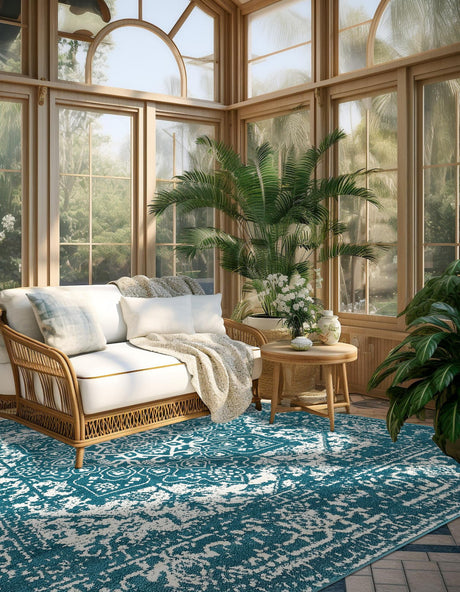 Turquoise 7' 10 x 7' 10 Richmond Square Area Rug Vintage Distressed Look Traditional Design Carpet for Unique Home Interior Design for Sale at Rug Engine