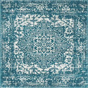 Turquoise 5' 3 x 5' 3 Richmond Square Area Rug Vintage Distressed Look Traditional Design Carpet for Unique Home Interior Design for Sale at Rug Engine