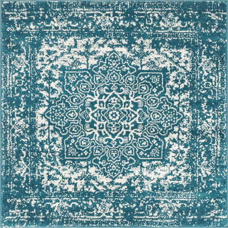 Turquoise 5' 3 x 5' 3 Richmond Square Area Rug Vintage Distressed Look Traditional Design Carpet for Unique Home Interior Design for Sale at Rug Engine