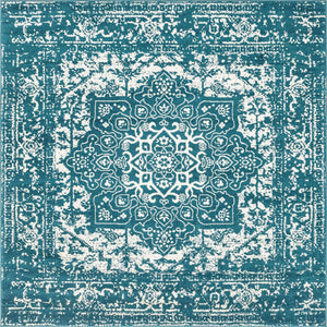 Turquoise 7' 10 x 7' 10 Richmond Square Area Rug Vintage Distressed Look Traditional Design Carpet for Unique Home Interior Design for Sale at Rug Engine
