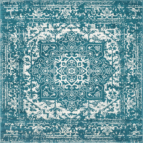 Turquoise 7' 10 x 7' 10 Richmond Square Area Rug Vintage Distressed Look Traditional Design Carpet for Unique Home Interior Design for Sale at Rug Engine