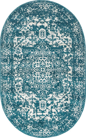 Turquoise 3' 1 x 5' 3 Richmond Oval Area Rug Vintage Distressed Look Traditional Design Carpet for Unique Home Interior Design for Sale at Rug Engine