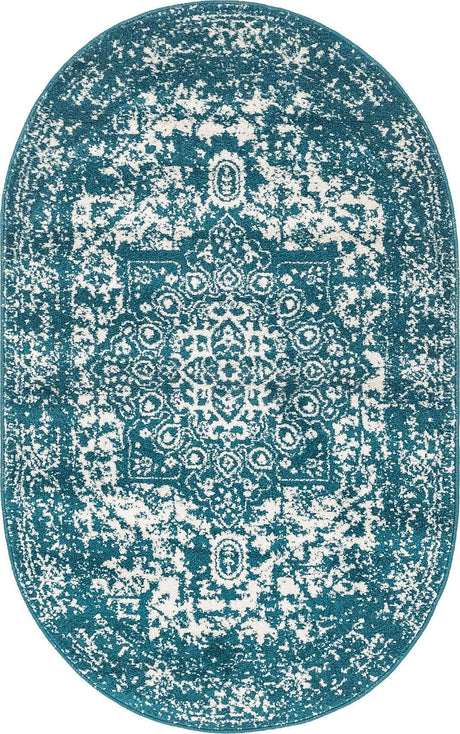 Turquoise 3' 1 x 5' 3 Richmond Oval Area Rug Vintage Distressed Look Traditional Design Carpet for Unique Home Interior Design for Sale at Rug Engine