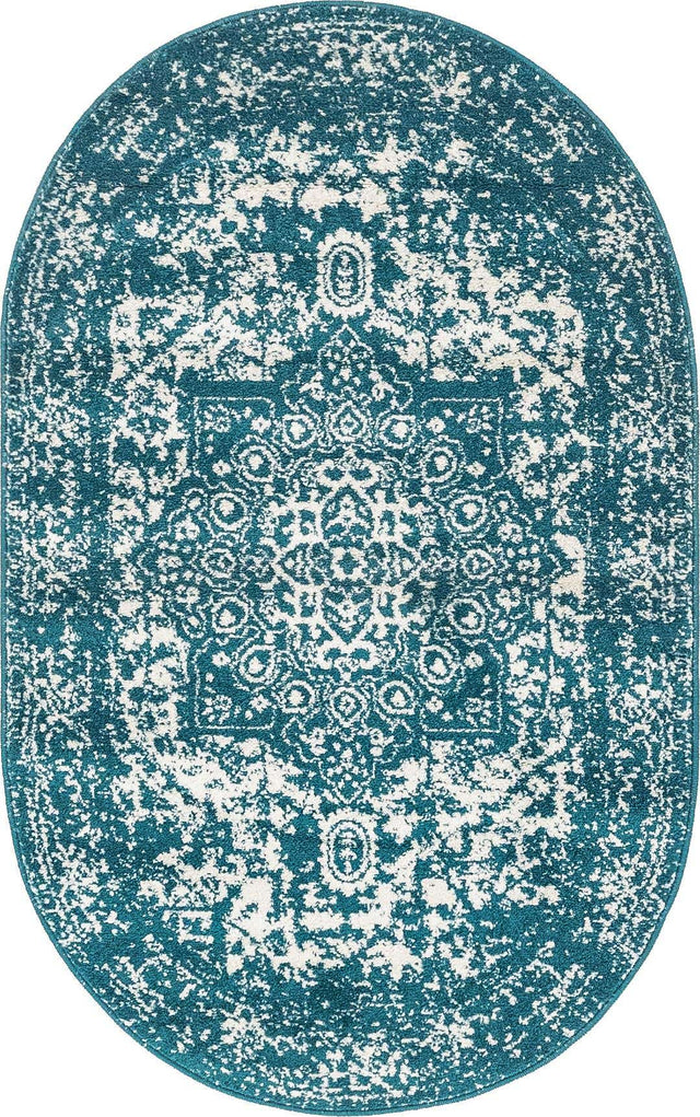 Turquoise 3' 1 x 5' 3 Richmond Oval Area Rug Vintage Distressed Look Traditional Design Carpet for Unique Home Interior Design for Sale at Rug Engine