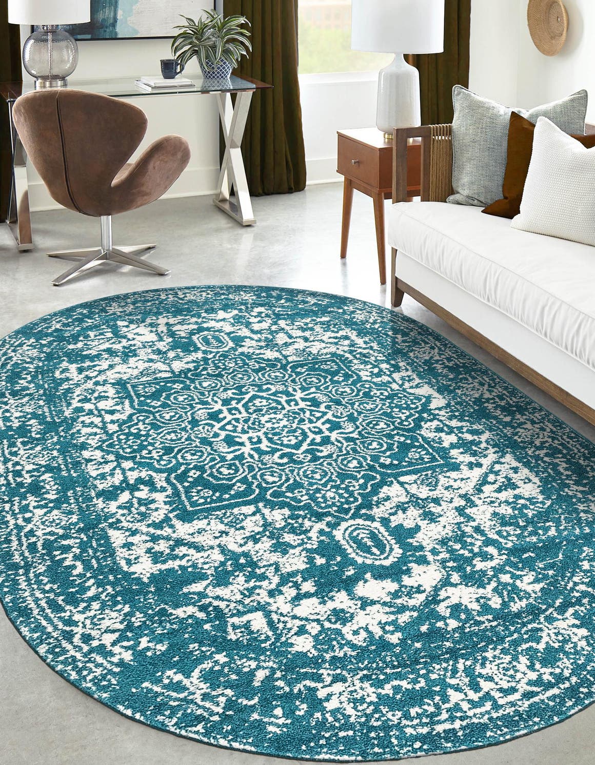 Turquoise 3' 1 x 5' 3 Richmond Oval Area Rug Vintage Distressed Look Traditional Design Carpet for Unique Home Interior Design for Sale at Rug Engine