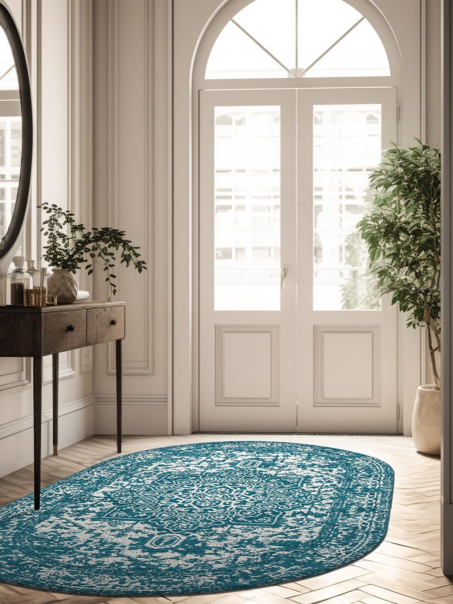 Turquoise 5' 3 x 8' Richmond Oval Area Rug Vintage Distressed Look Traditional Design Carpet for Unique Home Interior Design for Sale at Rug Engine