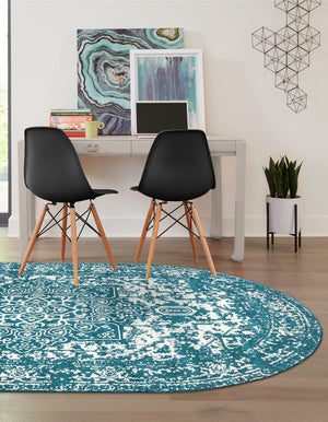 Turquoise 7' 10 x 10' Richmond Oval Area Rug Vintage Distressed Look Traditional Design Carpet for Unique Home Interior Design for Sale at Rug Engine