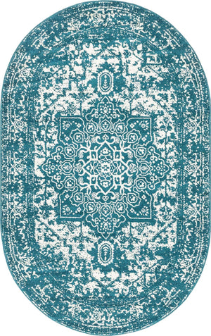 Turquoise 5' 3 x 8' Richmond Oval Area Rug Vintage Distressed Look Traditional Design Carpet for Unique Home Interior Design for Sale at Rug Engine