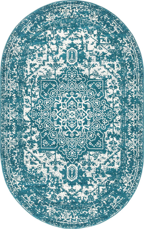Turquoise 5' 3 x 8' Richmond Oval Area Rug Vintage Distressed Look Traditional Design Carpet for Unique Home Interior Design for Sale at Rug Engine