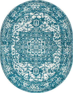 Turquoise 7' 10 x 10' Richmond Oval Area Rug Vintage Distressed Look Traditional Design Carpet for Unique Home Interior Design for Sale at Rug Engine