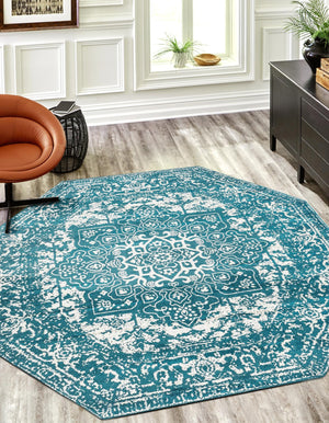 Turquoise 7' 10 x 7' 10 Richmond Octagon Area Rug Vintage Distressed Look Traditional Design Carpet for Unique Home Interior Design for Sale at Rug Engine