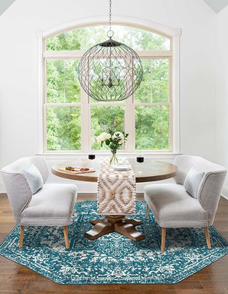 Turquoise 5' 3 x 5' 3 Richmond Octagon Area Rug Vintage Distressed Look Traditional Design Carpet for Unique Home Interior Design for Sale at Rug Engine