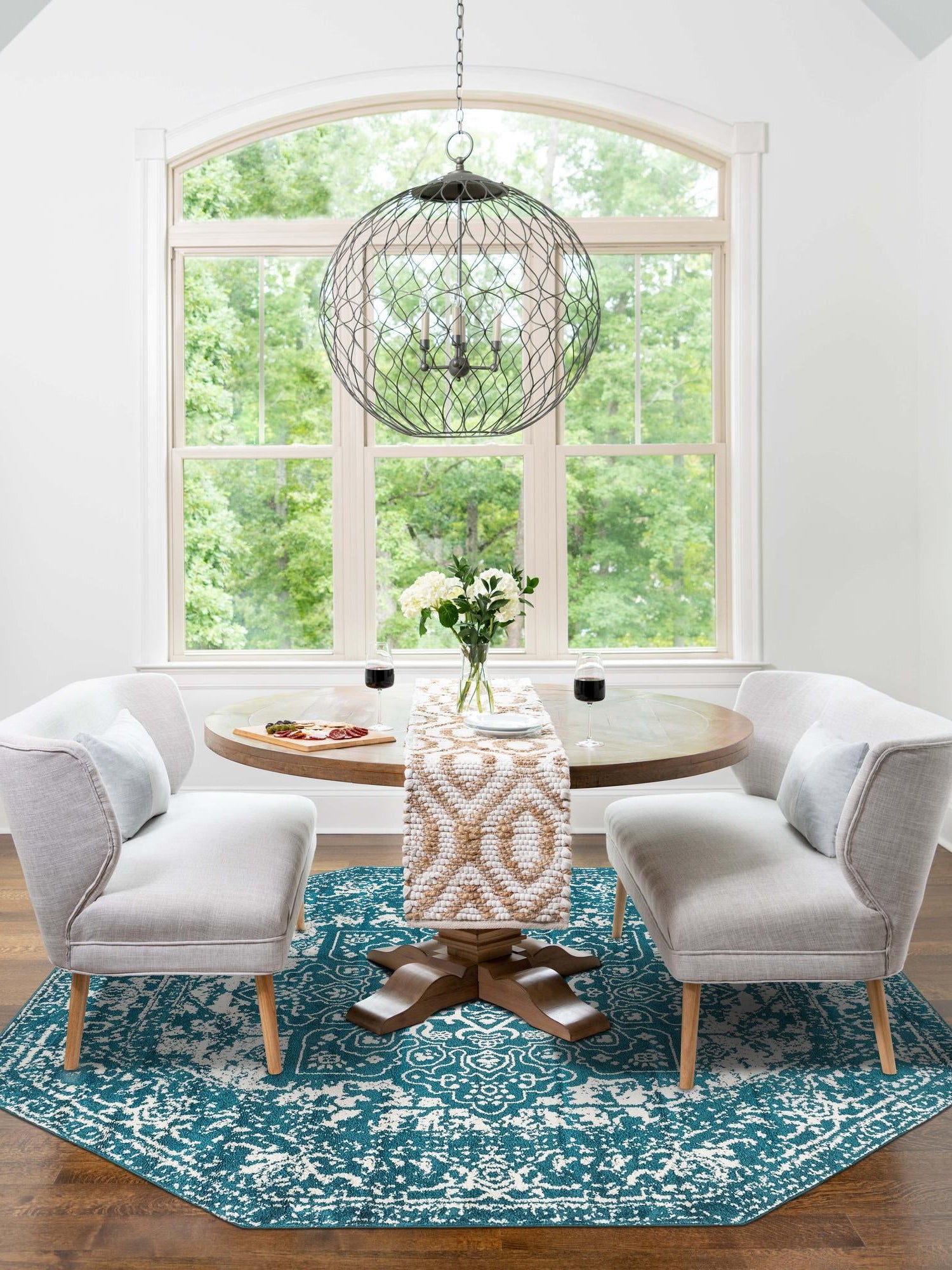 Turquoise 7' 10 x 7' 10 Richmond Octagon Area Rug Vintage Distressed Look Traditional Design Carpet for Unique Home Interior Design for Sale at Rug Engine