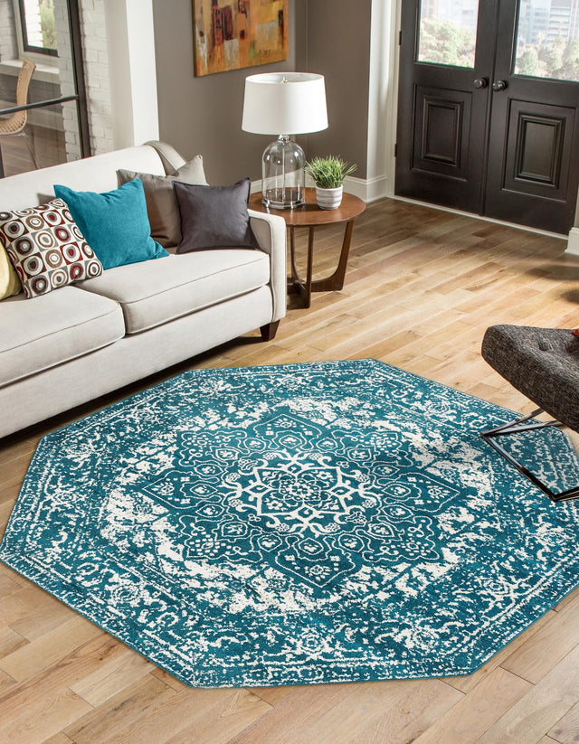 Turquoise 5' 3 x 5' 3 Richmond Octagon Area Rug Vintage Distressed Look Traditional Design Carpet for Unique Home Interior Design for Sale at Rug Engine