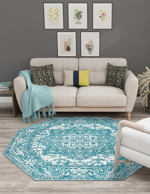 Turquoise 7' 10 x 7' 10 Richmond Octagon Area Rug Vintage Distressed Look Traditional Design Carpet for Unique Home Interior Design for Sale at Rug Engine