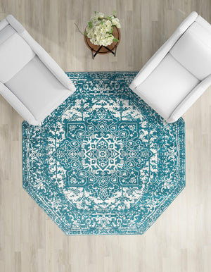 Turquoise 7' 10 x 7' 10 Richmond Octagon Area Rug Vintage Distressed Look Traditional Design Carpet for Unique Home Interior Design for Sale at Rug Engine