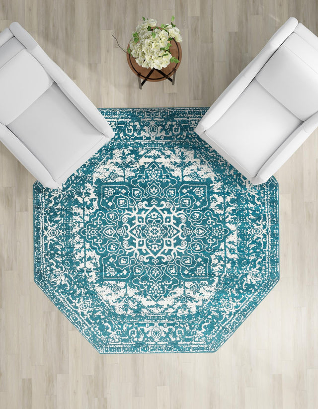 Turquoise 7' 10 x 7' 10 Richmond Octagon Area Rug Vintage Distressed Look Traditional Design Carpet for Unique Home Interior Design for Sale at Rug Engine
