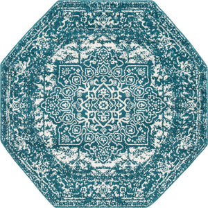 Turquoise 5' 3 x 5' 3 Richmond Octagon Area Rug Vintage Distressed Look Traditional Design Carpet for Unique Home Interior Design for Sale at Rug Engine