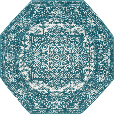 Turquoise 5' 3 x 5' 3 Richmond Octagon Area Rug Vintage Distressed Look Traditional Design Carpet for Unique Home Interior Design for Sale at Rug Engine